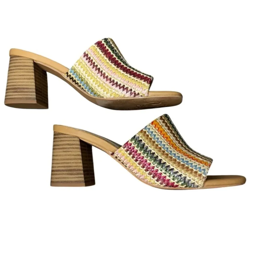 Seychelles Women’s Size 6.5 Multicolor Woven Slide Sandals 3” Block Heel